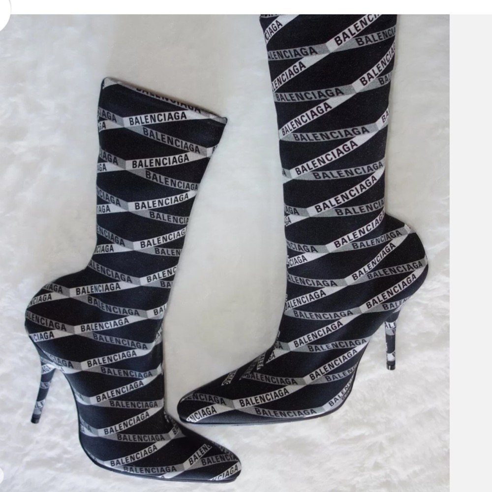 BALENCIAGA Black Monogram Pointy Toe Sock Bootie, 9.5, NWT - Picture 13 of 16